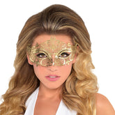 Elegant Gold Filigree Lace Metal Mask - Fits Most Adults & Teens, 1 Piece - Perfect for Goddess, Cosplay, Prom, Masquerade, Parties
